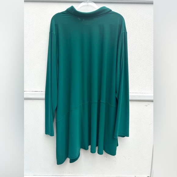Susan Graver Liquid Knit Top 4X Asymmetrical Hem Kelly Green Button Front Tunic - Picture 10 of 11